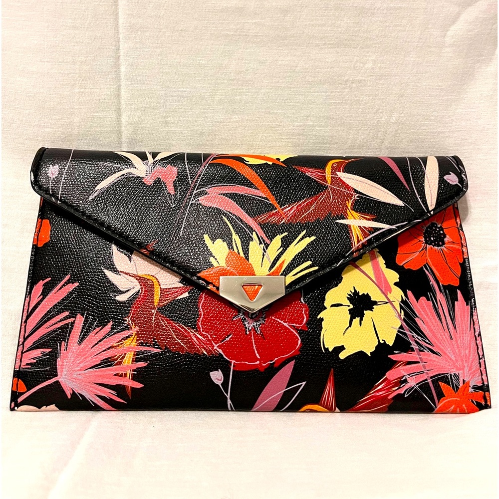Black floral clutch with chain